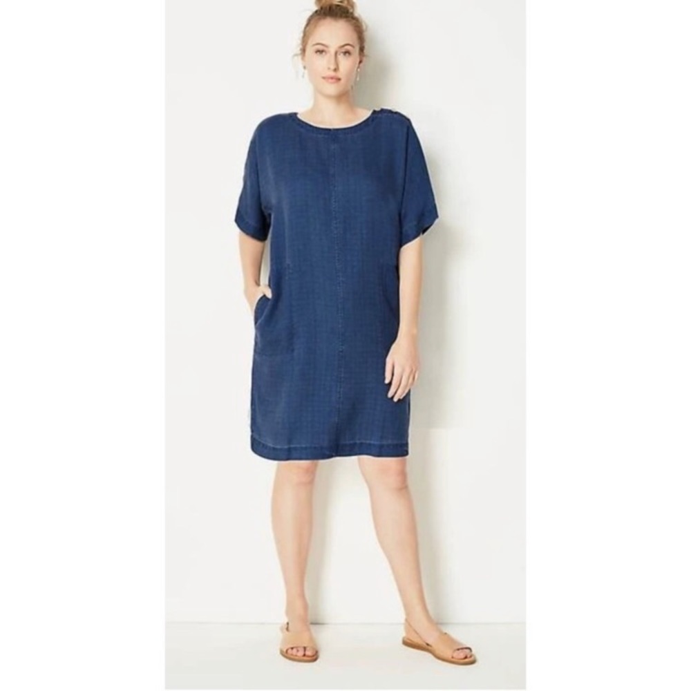 purejill Indigo Tencel Relaxed Fit Shift Dress